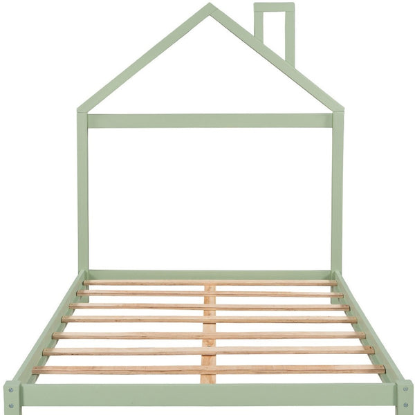 HomeRoots Green Wood Full Bed Frame - Modern Platform Design for a Tranquil Bedroom Oasis, No Box Spring Needed 590633