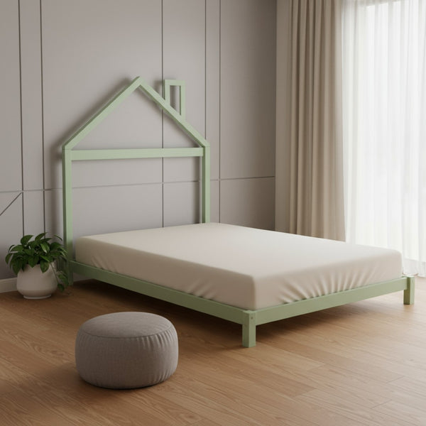 HomeRoots Green Wood Full Bed Frame - Modern Platform Design for a Tranquil Bedroom Oasis, No Box Spring Needed 590633