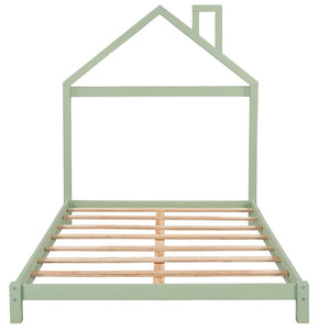 HomeRoots Green Wood Full Bed Frame - Modern Platform Design for a Tranquil Bedroom Oasis, No Box Spring Needed 590633