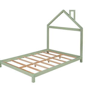 HomeRoots Green Wood Full Bed Frame - Modern Platform Design for a Tranquil Bedroom Oasis, No Box Spring Needed 590633