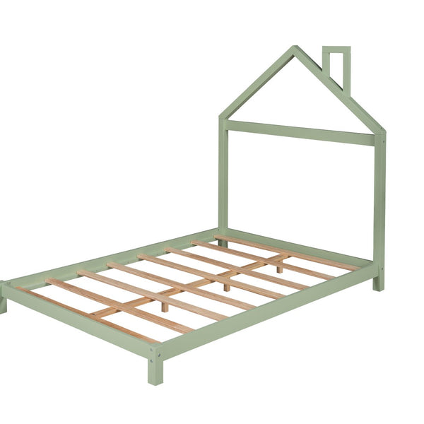 HomeRoots Green Wood Full Bed Frame - Modern Platform Design for a Tranquil Bedroom Oasis, No Box Spring Needed 590633