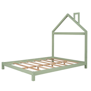 HomeRoots Green Wood Full Bed Frame - Modern Platform Design for a Tranquil Bedroom Oasis, No Box Spring Needed 590633