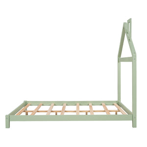 HomeRoots Green Wood Full Bed Frame - Modern Platform Design for a Tranquil Bedroom Oasis, No Box Spring Needed 590633
