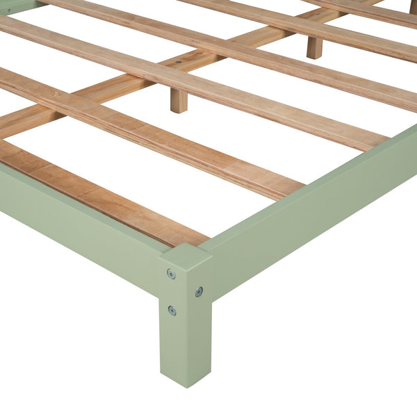 HomeRoots Green Wood Full Bed Frame - Modern Platform Design for a Tranquil Bedroom Oasis, No Box Spring Needed 590633