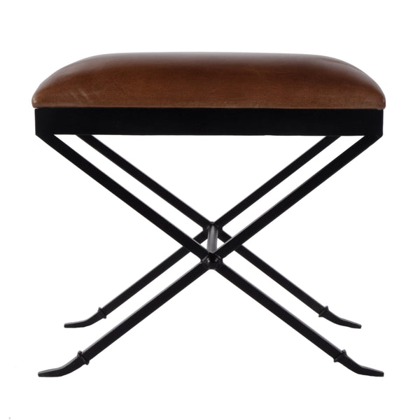 Butler Specialty Butler Leather & Iron Upholstered Accent Stool - 20" Chic Brown & Black Design For Modern Spaces Brown,Black Iron,Leather 5906344-butler