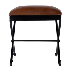 Butler Specialty Butler Leather & Iron Upholstered Accent Stool - 20" Chic Brown & Black Design For Modern Spaces Brown,Black Iron,Leather 5906344-butler