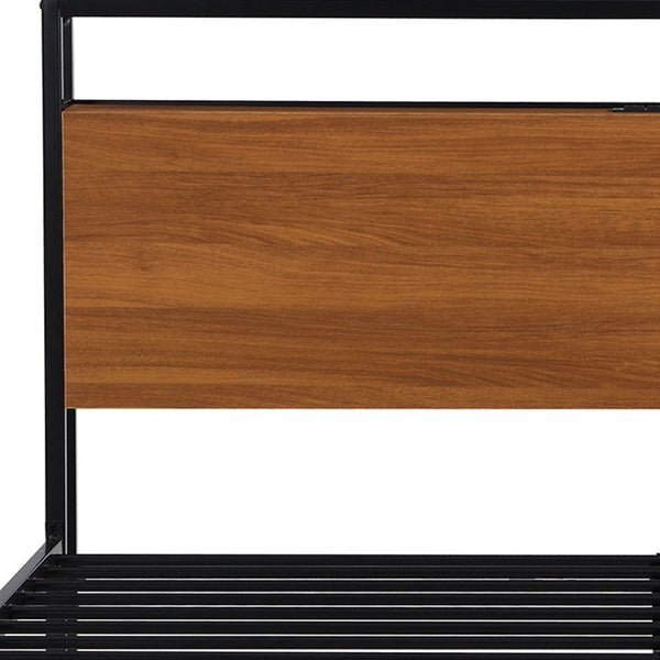 HomeRoots Black Metal Queen Bed Frame with USB Charging Port - Modern, Sturdy Design, No Box Spring Needed! 590635