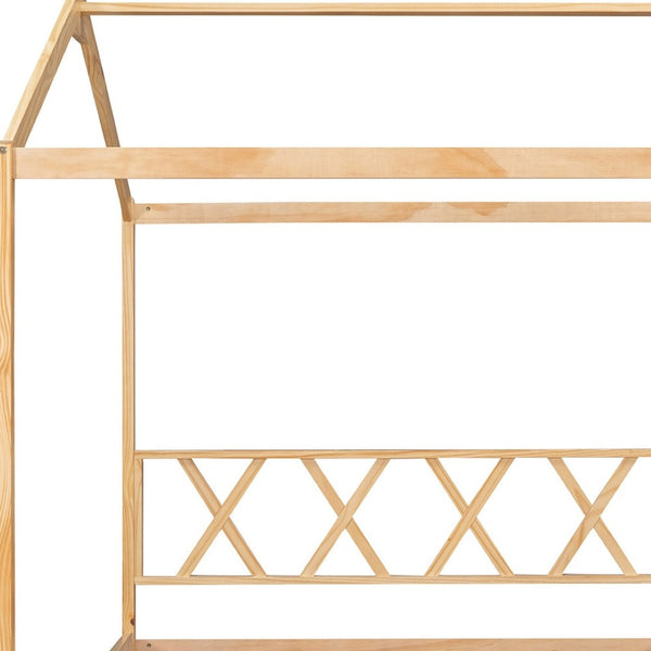 HomeRoots Natural Wood Full Bed Frame - Durable Platform Design with Modern Minimalist Style for Cozy Sleep 590639