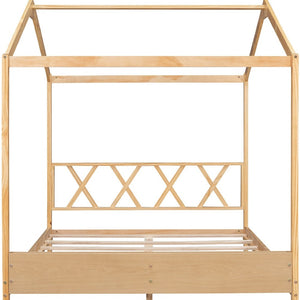 HomeRoots Natural Wood Full Bed Frame - Durable Platform Design with Modern Minimalist Style for Cozy Sleep 590639