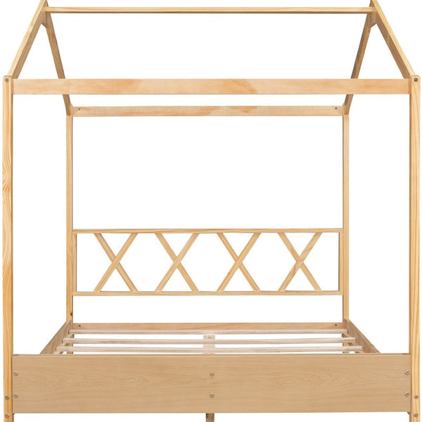 HomeRoots Natural Wood Full Bed Frame - Durable Platform Design with Modern Minimalist Style for Cozy Sleep 590639