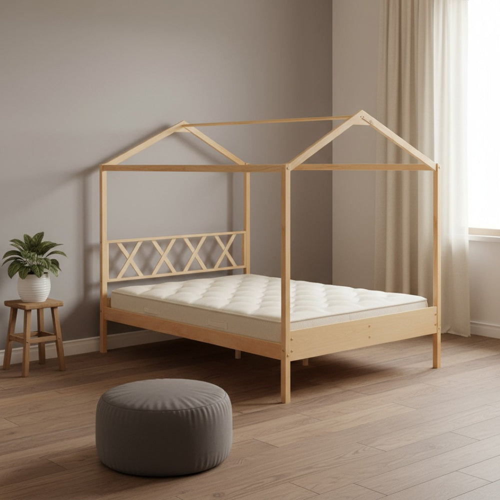 HomeRoots Natural Wood Full Bed Frame - Durable Platform Design with Modern Minimalist Style for Cozy Sleep 590639