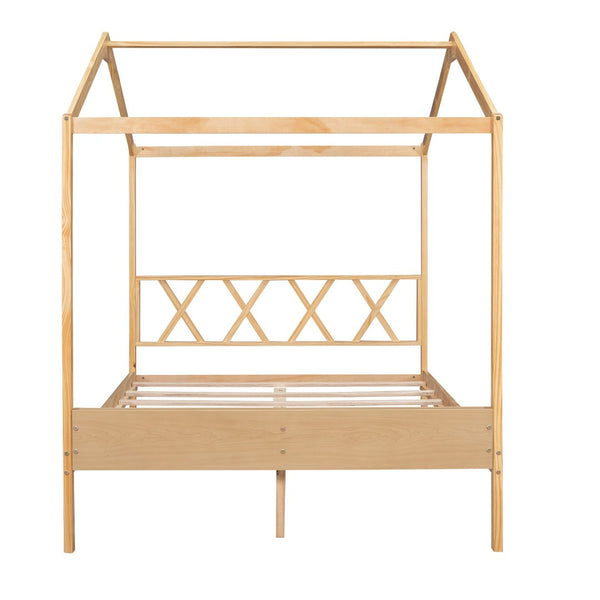 HomeRoots Natural Wood Full Bed Frame - Durable Platform Design with Modern Minimalist Style for Cozy Sleep 590639