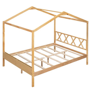 HomeRoots Natural Wood Full Bed Frame - Durable Platform Design with Modern Minimalist Style for Cozy Sleep 590639