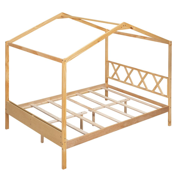 HomeRoots Natural Wood Full Bed Frame - Durable Platform Design with Modern Minimalist Style for Cozy Sleep 590639