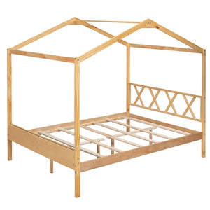 HomeRoots Natural Wood Full Bed Frame - Durable Platform Design with Modern Minimalist Style for Cozy Sleep 590639