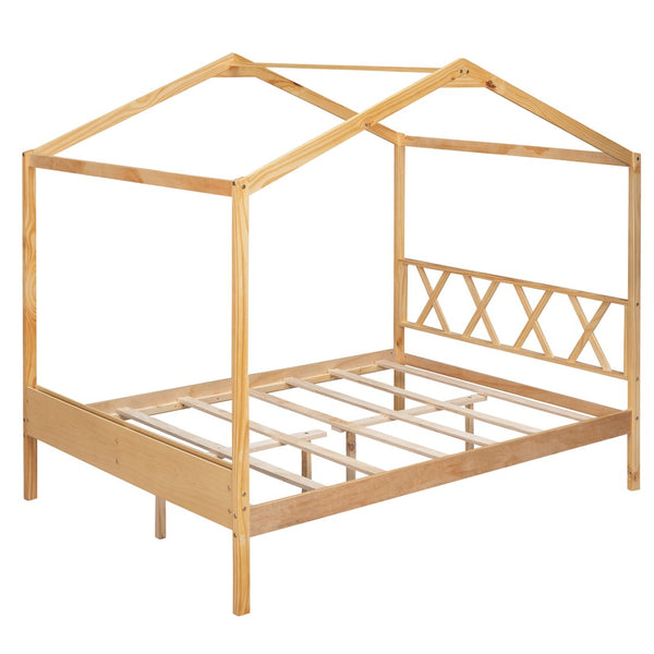 HomeRoots Natural Wood Full Bed Frame - Durable Platform Design with Modern Minimalist Style for Cozy Sleep 590639