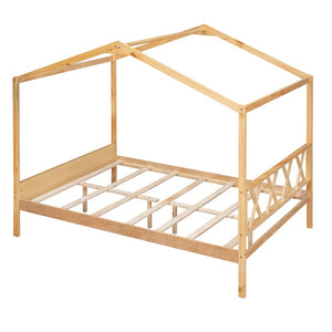 HomeRoots Natural Wood Full Bed Frame - Durable Platform Design with Modern Minimalist Style for Cozy Sleep 590639