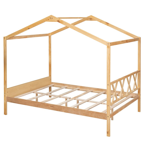 HomeRoots Natural Wood Full Bed Frame - Durable Platform Design with Modern Minimalist Style for Cozy Sleep 590639