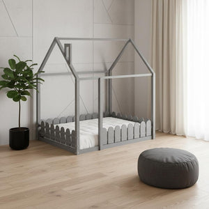 HomeRoots Gray Wood Full House Bed - Modern Platform Frame with Sturdy Slat Support for Cozy Bedroom Retreat 590641