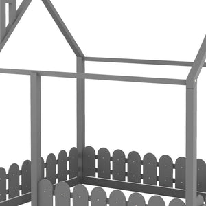 HomeRoots Gray Wood Full House Bed - Modern Platform Frame with Sturdy Slat Support for Cozy Bedroom Retreat 590641