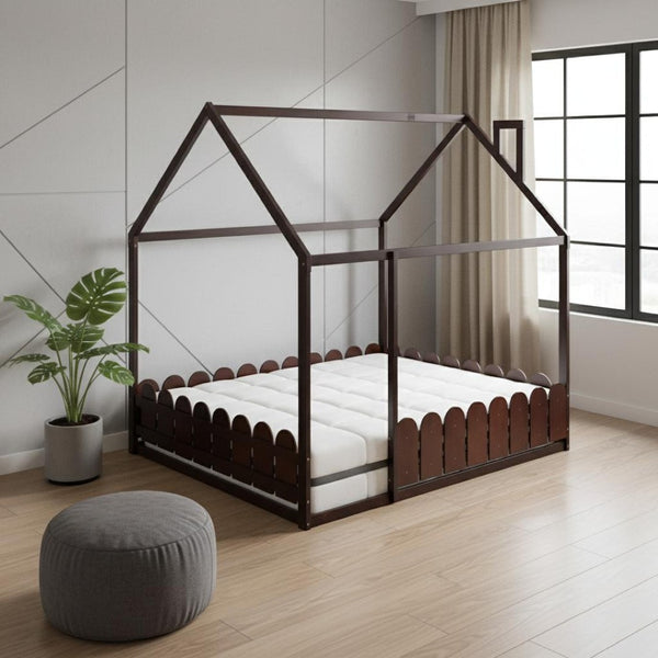 HomeRoots Espresso Wood Full Bed Frame - Durable Platform Design with Modern Aesthetic, Supports 300 lbs 590643