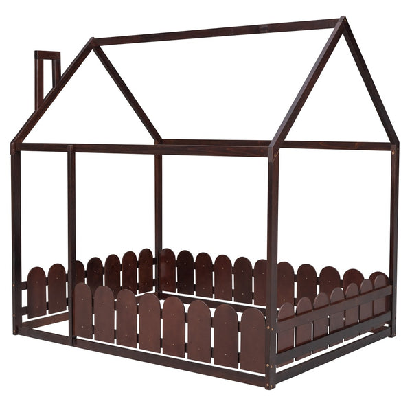 HomeRoots Espresso Wood Full Bed Frame - Durable Platform Design with Modern Aesthetic, Supports 300 lbs 590643