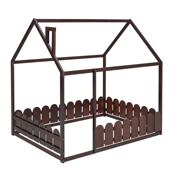 HomeRoots Espresso Wood Full Bed Frame - Durable Platform Design with Modern Aesthetic, Supports 300 lbs 590643