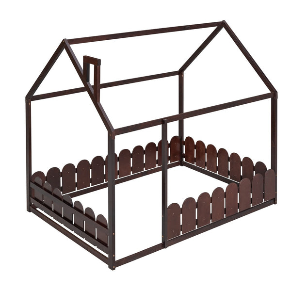 HomeRoots Espresso Wood Full Bed Frame - Durable Platform Design with Modern Aesthetic, Supports 300 lbs 590643