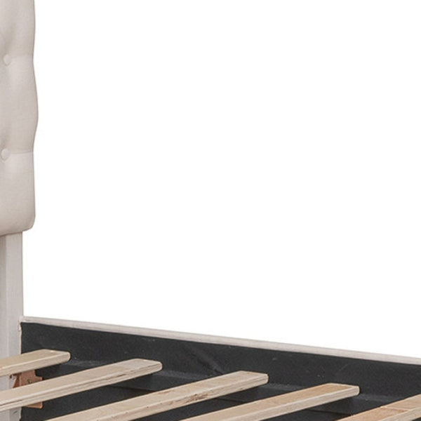 HomeRoots Beige Tufted Linen Full Bed Frame - Modern Platform Design with Padded Headboard for Ultimate Comfort 590645