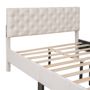 HomeRoots Beige Tufted Linen Full Bed Frame - Modern Platform Design with Padded Headboard for Ultimate Comfort 590645