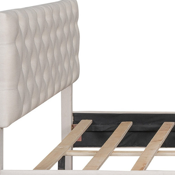 HomeRoots Beige Tufted Linen Queen Bed Frame – Elegant Modern Design with Durable Support & Cozy Comfort 590647