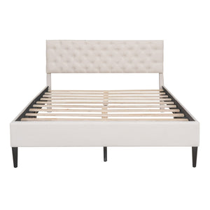 HomeRoots Beige Tufted Linen Queen Bed Frame – Elegant Modern Design with Durable Support & Cozy Comfort 590647
