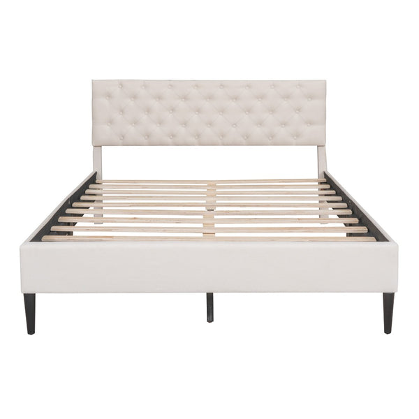 HomeRoots Beige Tufted Linen Queen Bed Frame – Elegant Modern Design with Durable Support & Cozy Comfort 590647