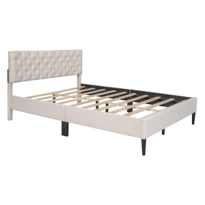 HomeRoots Beige Tufted Linen Queen Bed Frame – Elegant Modern Design with Durable Support & Cozy Comfort 590647