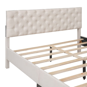 HomeRoots Beige Tufted Linen Queen Bed Frame – Elegant Modern Design with Durable Support & Cozy Comfort 590647