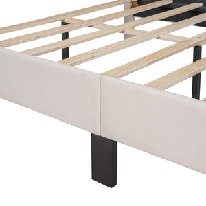 HomeRoots Beige Tufted Linen Queen Bed Frame – Elegant Modern Design with Durable Support & Cozy Comfort 590647