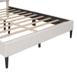 HomeRoots Beige Tufted Linen Queen Bed Frame – Elegant Modern Design with Durable Support & Cozy Comfort 590647