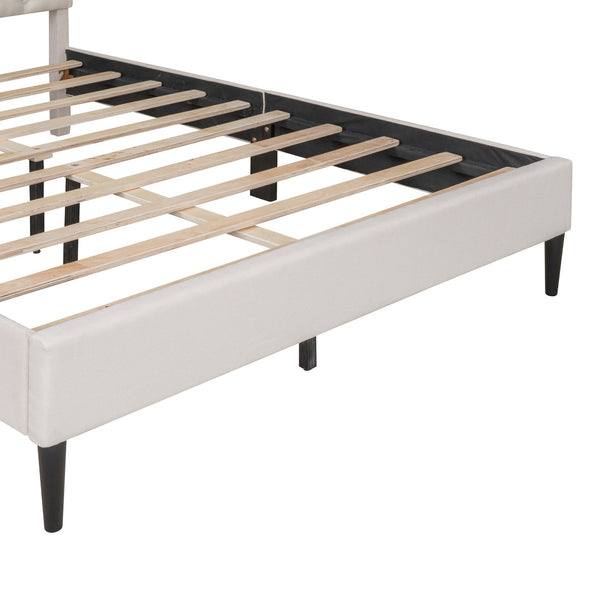 HomeRoots Beige Tufted Linen Queen Bed Frame – Elegant Modern Design with Durable Support & Cozy Comfort 590647