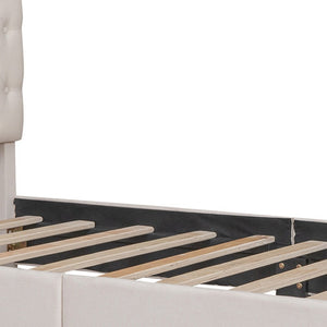HomeRoots Beige Tufted Linen Upholstered Twin Bed Frame - Modern Comfort, Stylish Design for Serene Sleep Spaces 590649