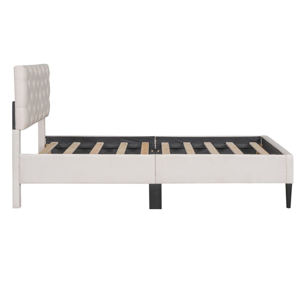 HomeRoots Beige Tufted Linen Upholstered Twin Bed Frame - Modern Comfort, Stylish Design for Serene Sleep Spaces 590649