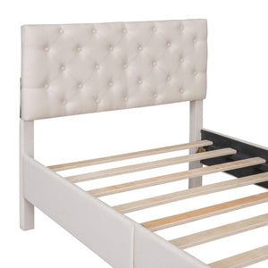 HomeRoots Beige Tufted Linen Upholstered Twin Bed Frame - Modern Comfort, Stylish Design for Serene Sleep Spaces 590649
