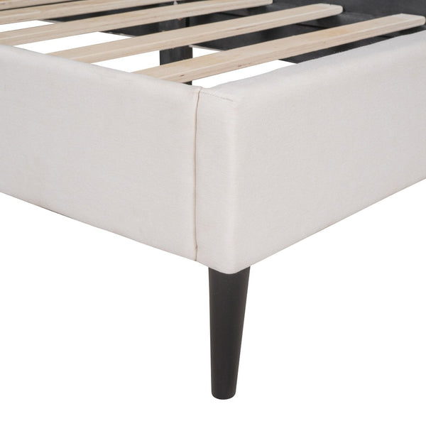 HomeRoots Beige Tufted Linen Upholstered Twin Bed Frame - Modern Comfort, Stylish Design for Serene Sleep Spaces 590649