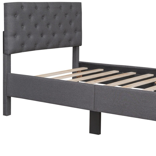 HomeRoots Gray Tufted Linen Upholstered Twin Bed Frame - Sleek, Modern Design for Ultimate Sleep Comfort! 590651
