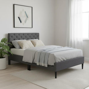 HomeRoots Gray Tufted Linen Upholstered Twin Bed Frame - Sleek, Modern Design for Ultimate Sleep Comfort! 590651