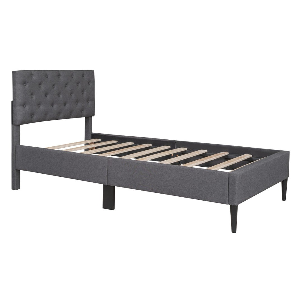 HomeRoots Gray Tufted Linen Upholstered Twin Bed Frame - Sleek, Modern Design for Ultimate Sleep Comfort! 590651