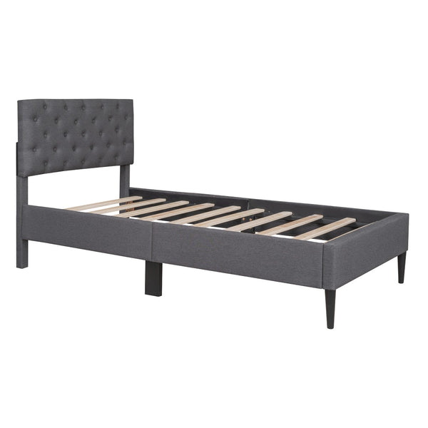 HomeRoots Gray Tufted Linen Upholstered Twin Bed Frame - Sleek, Modern Design for Ultimate Sleep Comfort! 590651