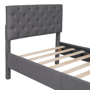 HomeRoots Gray Tufted Linen Upholstered Twin Bed Frame - Sleek, Modern Design for Ultimate Sleep Comfort! 590651