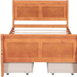 HomeRoots Oak Solid Twin Bed Frame with Built-In Drawers for Smart Storage & Modern Style - Durable Design 590653