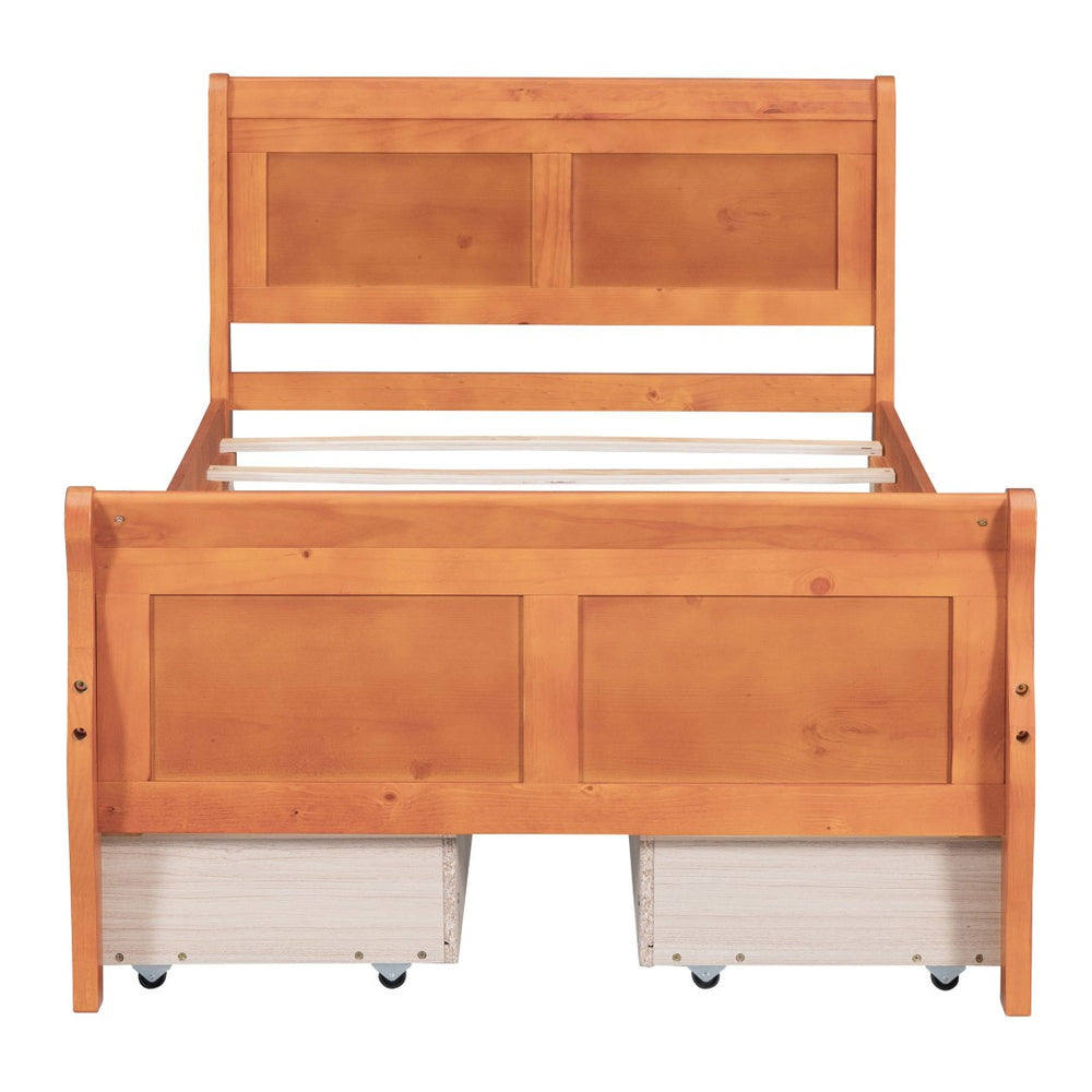 HomeRoots Oak Solid Twin Bed Frame with Built-In Drawers for Smart Storage & Modern Style - Durable Design 590653