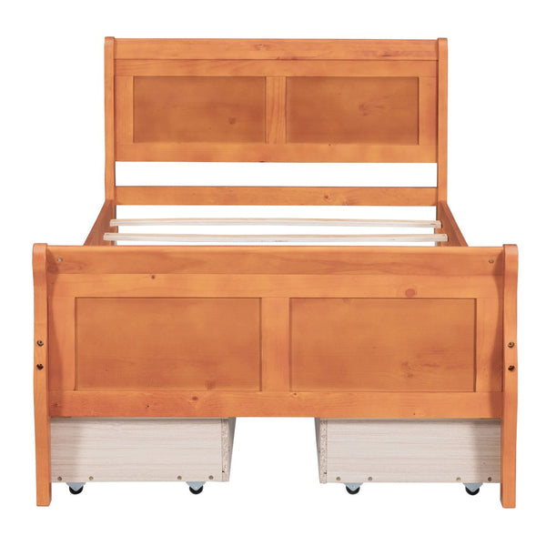 HomeRoots Oak Solid Twin Bed Frame with Built-In Drawers for Smart Storage & Modern Style - Durable Design 590653